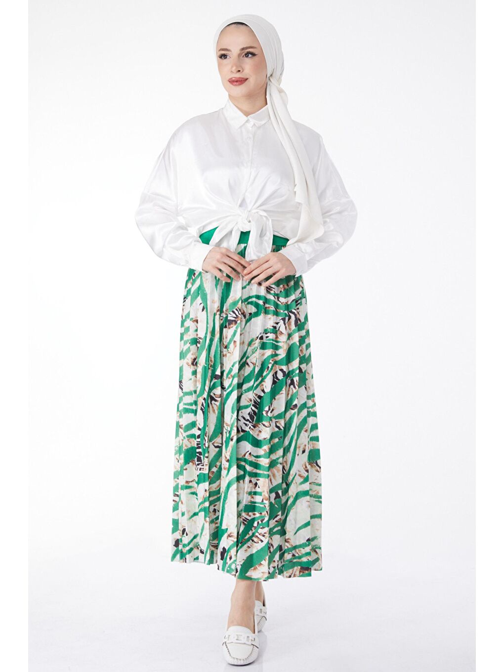 Orta Kadın Yeşil Desenli Etek - 24218