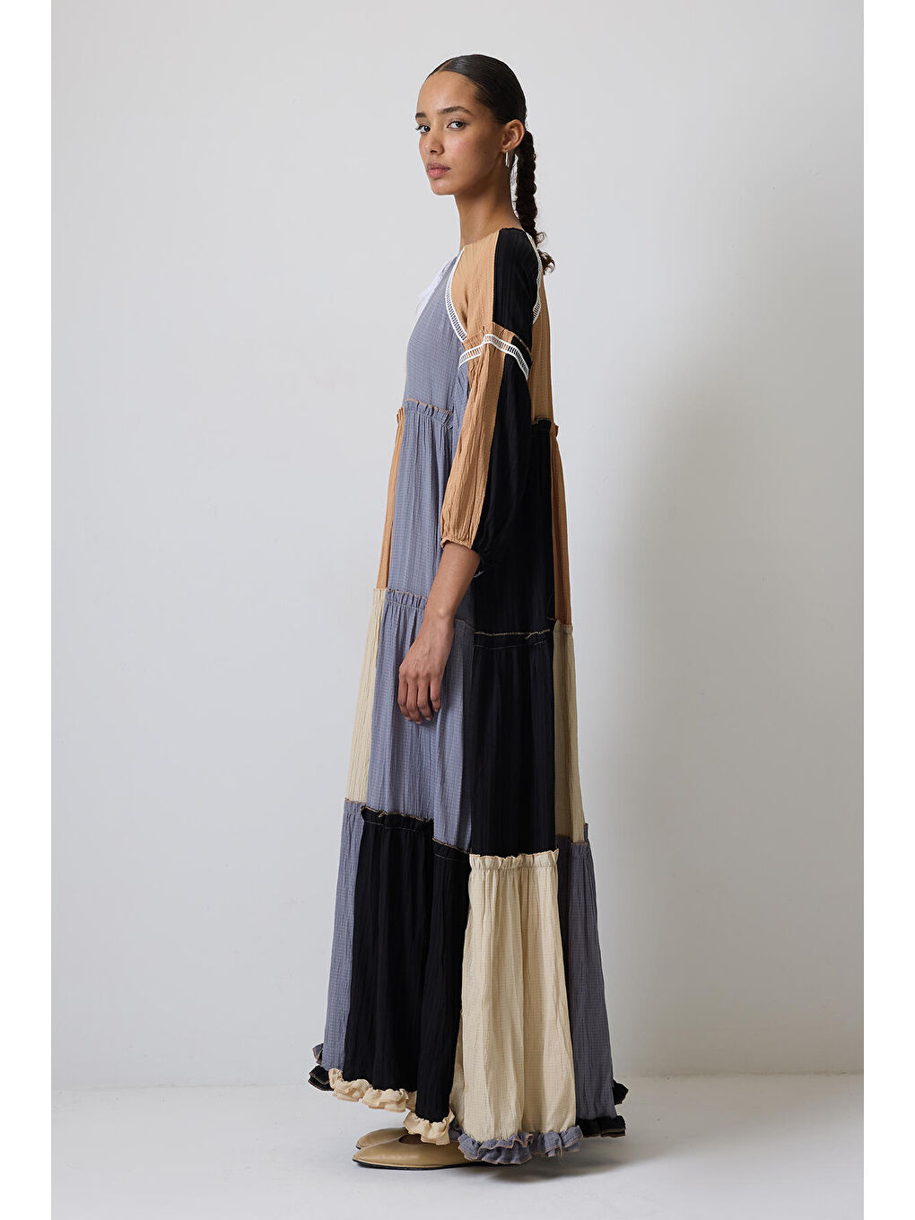 Siyah Garnili Gofre Elbise-2