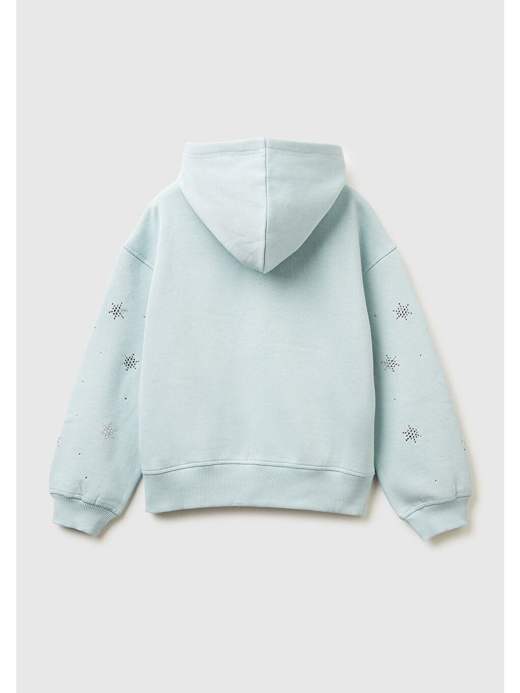 Kız Çocuk Su Yeşili Kristal Aplikeli Logo Detaylı Fermuarlı Kapüşonlu Sweatshirt-1