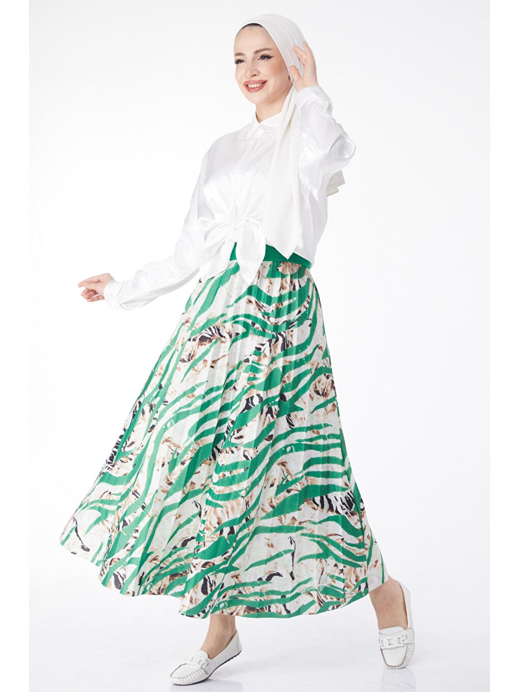 Orta Kadın Yeşil Desenli Etek - 24218-1