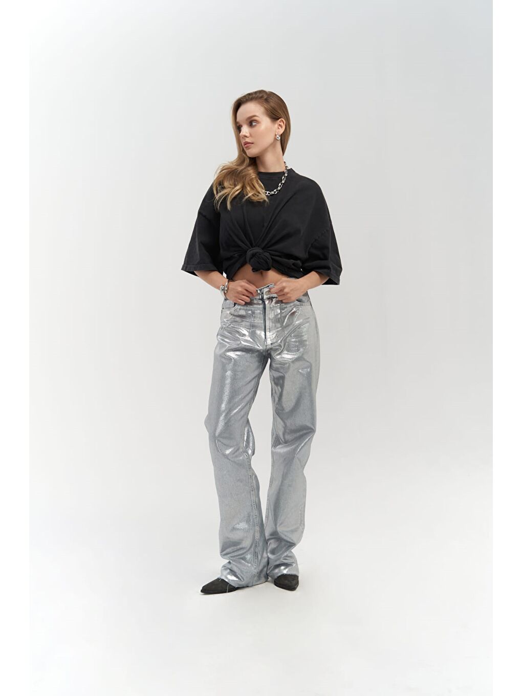 Gri Marla Basic Metalik Jean Pantolon