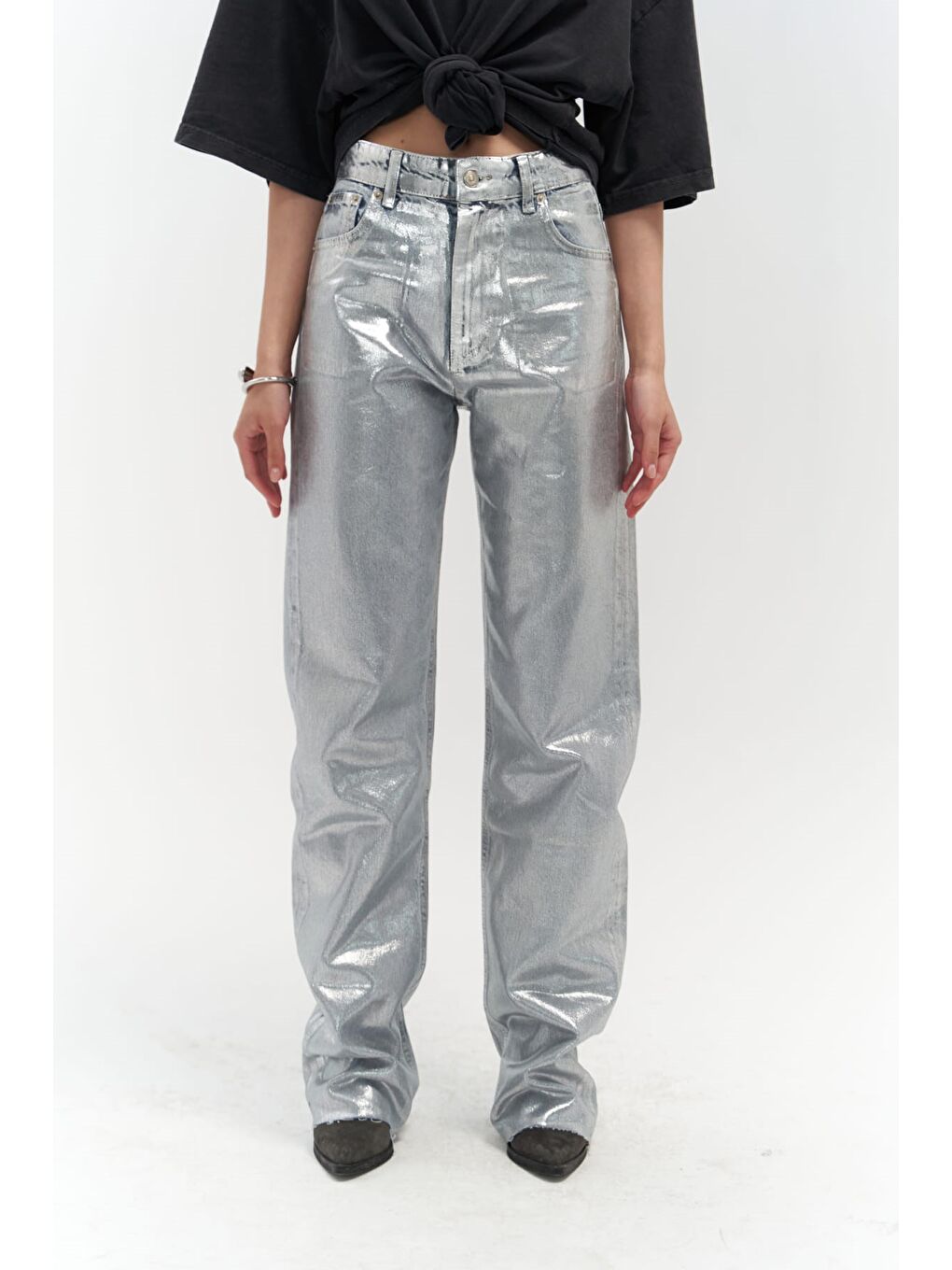 Gri Marla Basic Metalik Jean Pantolon-1