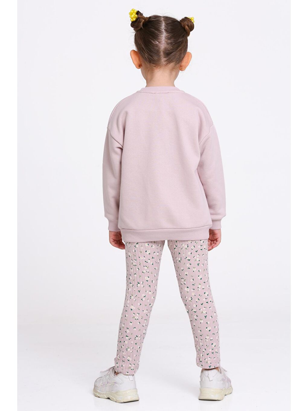 Pembe Kız Çocuk Gül Kurusu Çiçek Desenli 1-5 Yaş Takım - 23276-1-4