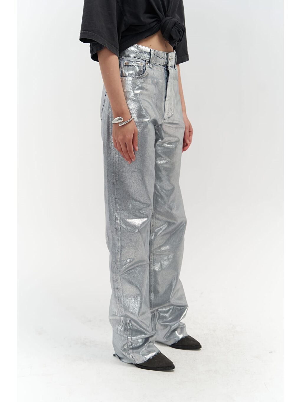 Gri Marla Basic Metalik Jean Pantolon-2