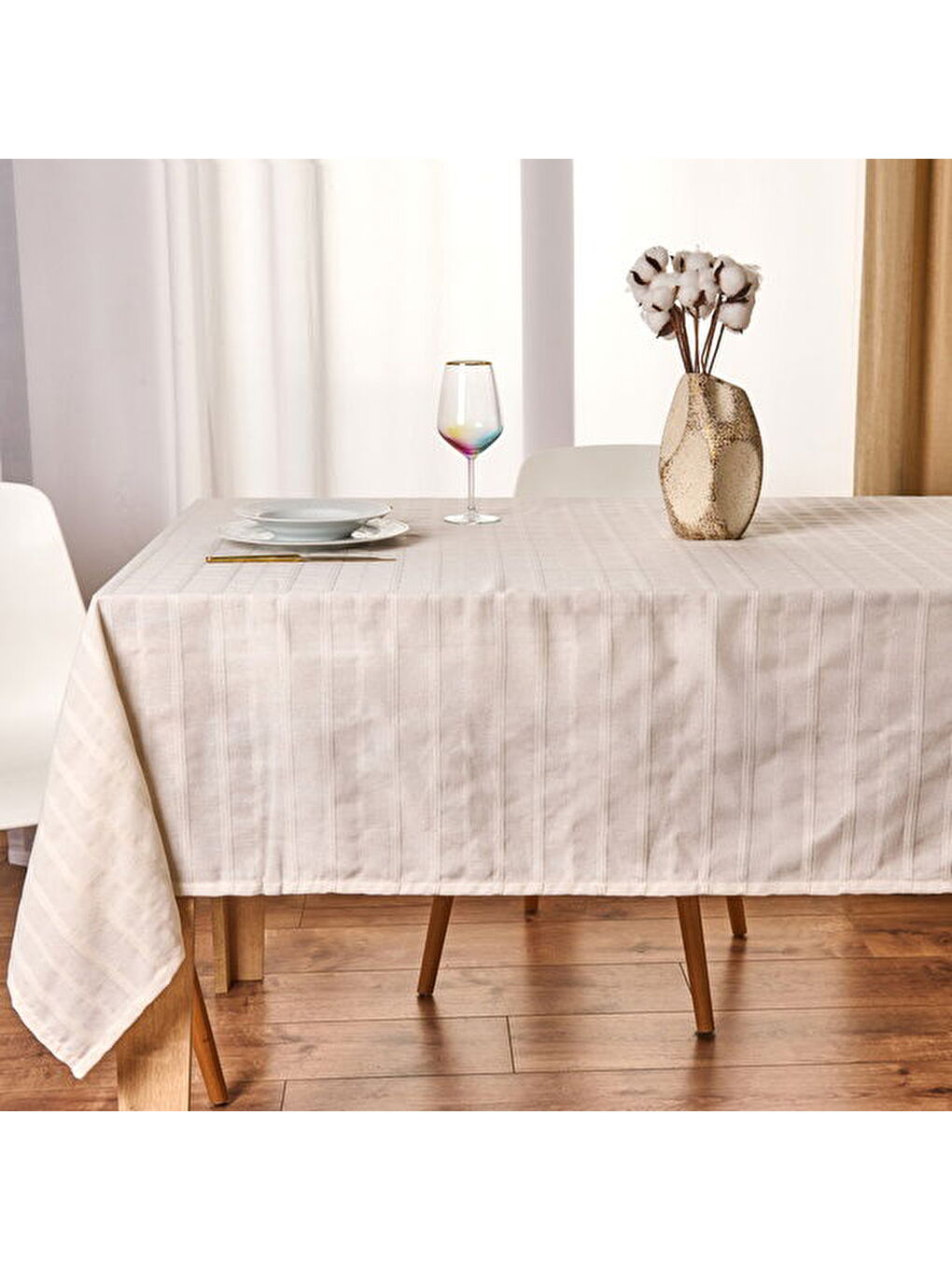 Soft Herringbone Masa Örtüsü - Ekru - 140x220 cm-3