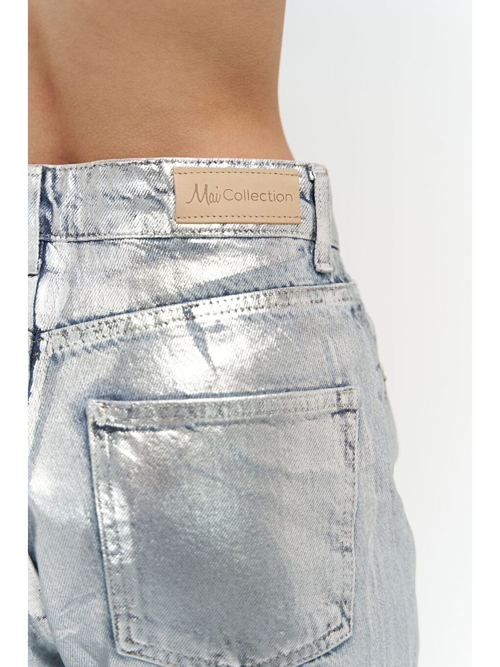 Gri Marla Basic Metalik Jean Pantolon-5