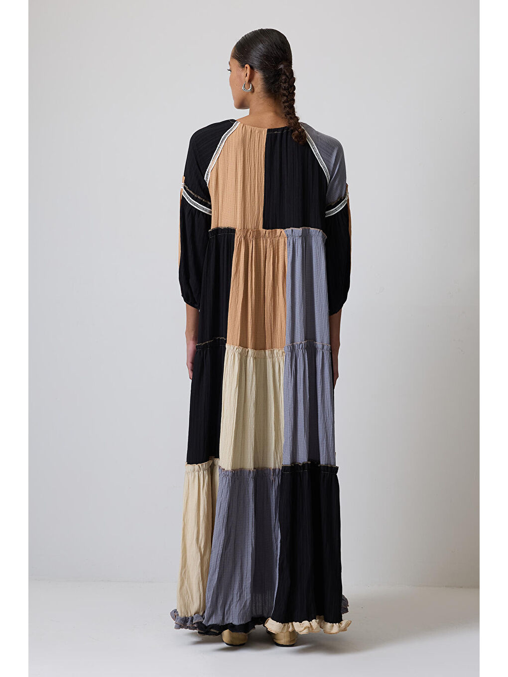 Siyah Garnili Gofre Elbise-3