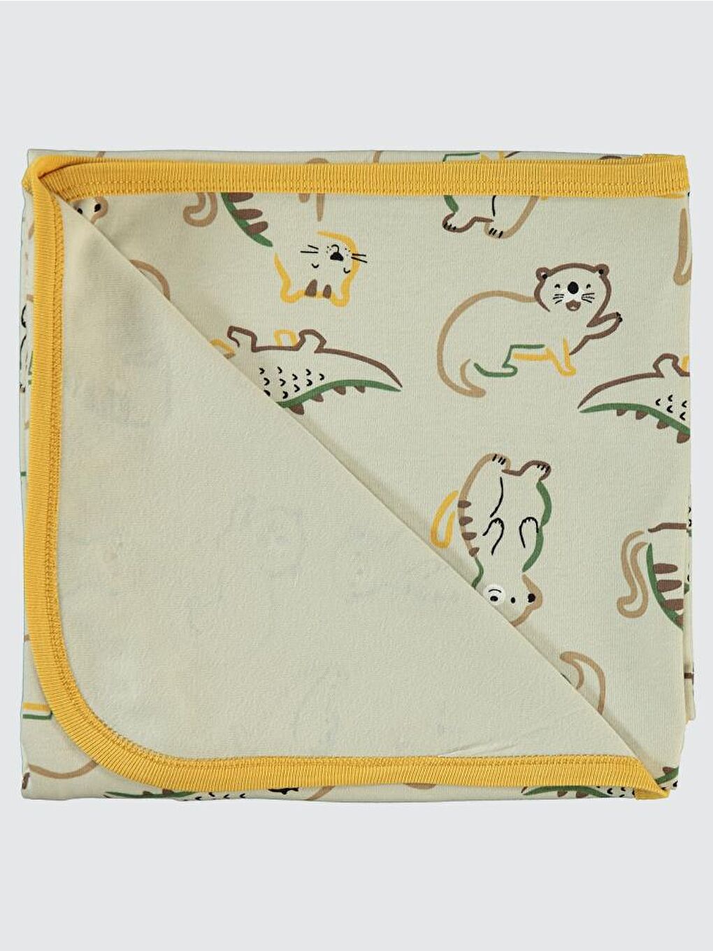 Sarı Baby Renkli Hayvanlar Baskılı Battaniye - Hardal Standart-0
