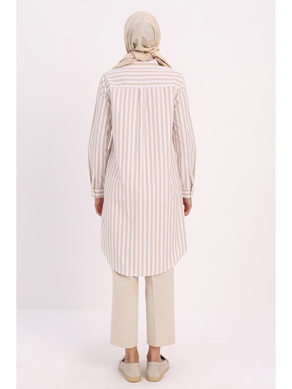 Bej-Beyaz-Gizli Patlı Gömlek Tunik-3