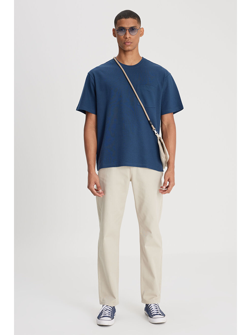 İndigo Loose Fit Bisiklet Yaka %100 Pamuk Lacivert Tişört-2