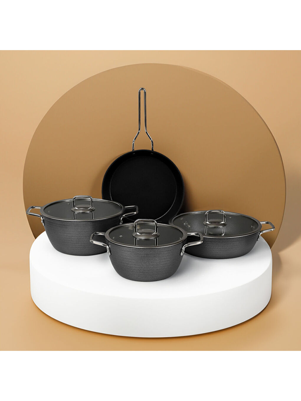 Ekru Açelya 7 Parça Granit Tencere Takımı Siyah