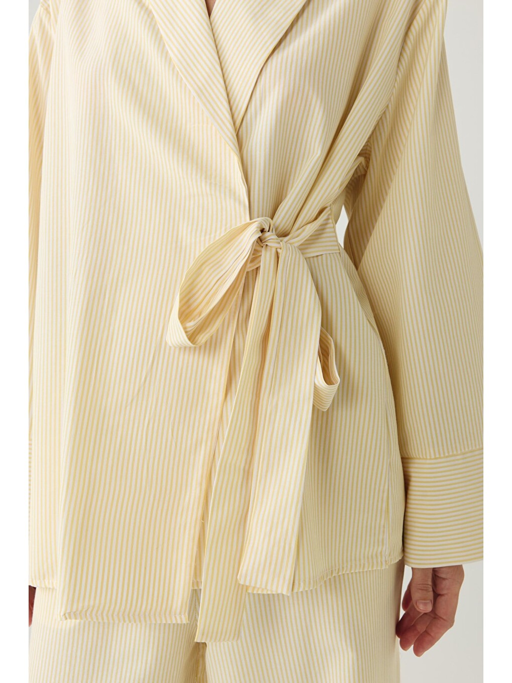 Dayjamas Çizgili Kimono Pantolon Takım Açık Sarı-3