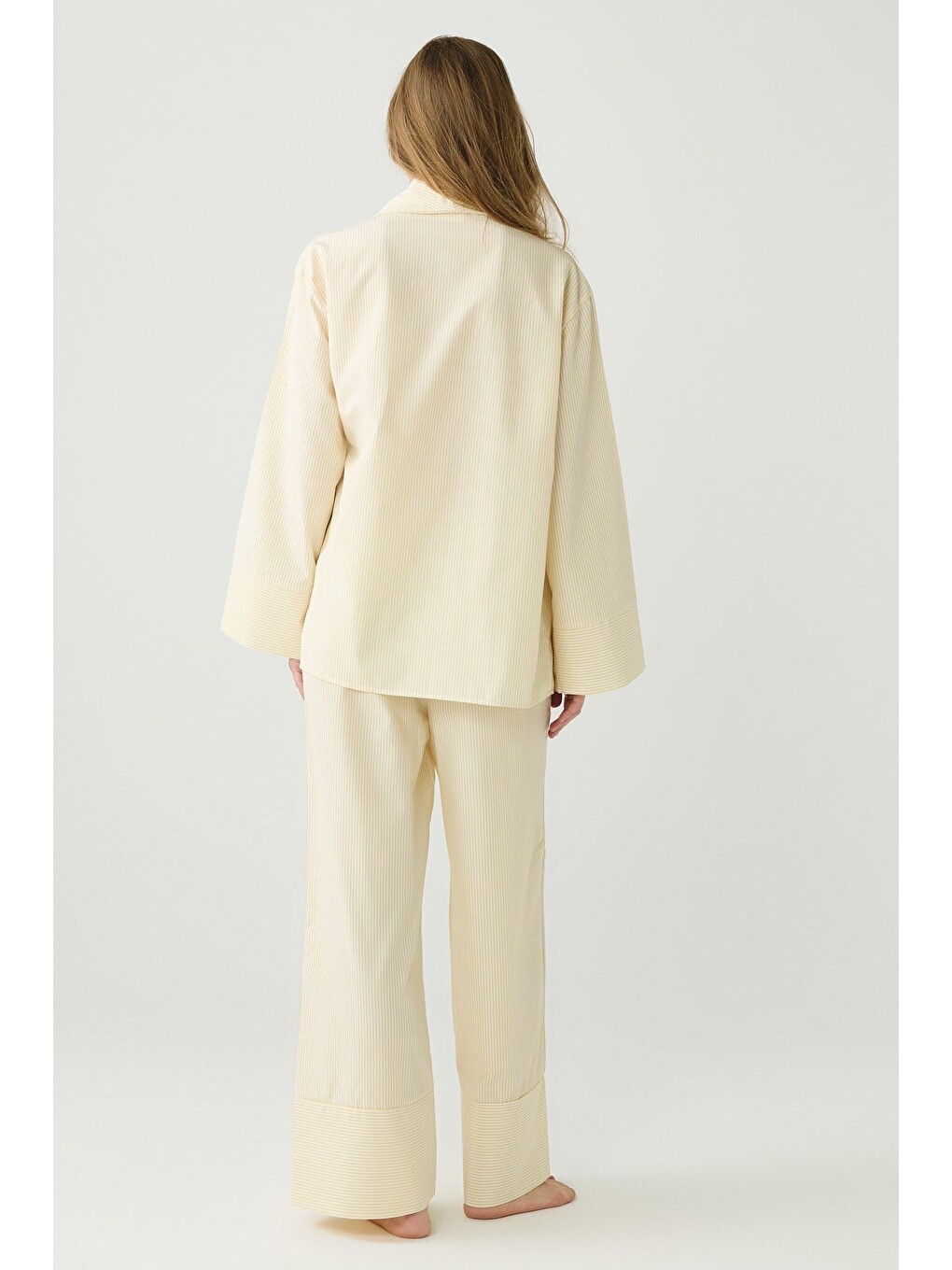 Dayjamas Çizgili Kimono Pantolon Takım Açık Sarı-4