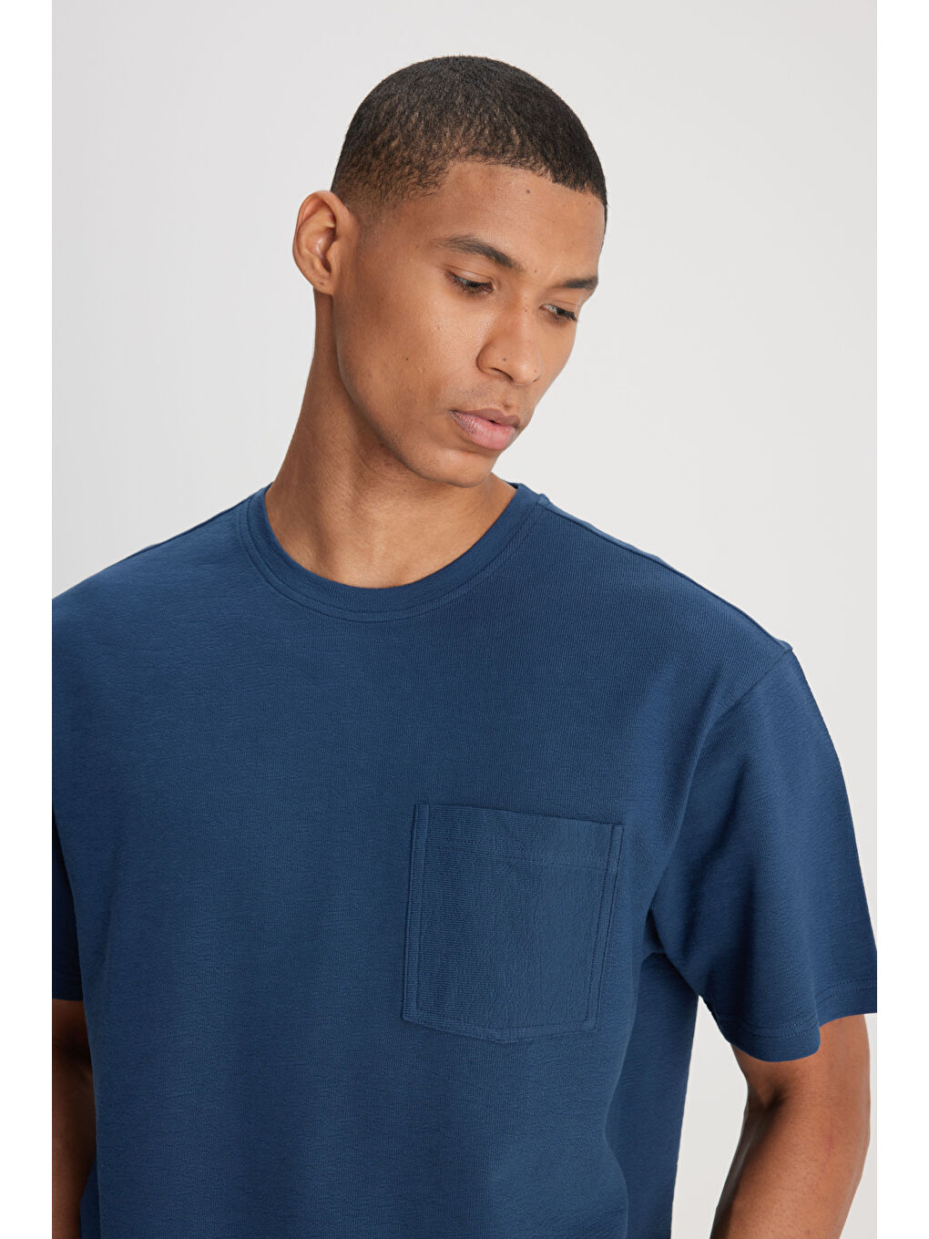 İndigo Loose Fit Bisiklet Yaka %100 Pamuk Lacivert Tişört-3