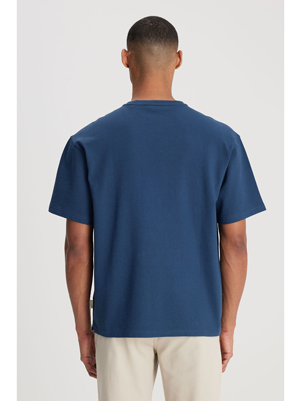 İndigo Loose Fit Bisiklet Yaka %100 Pamuk Lacivert Tişört-4