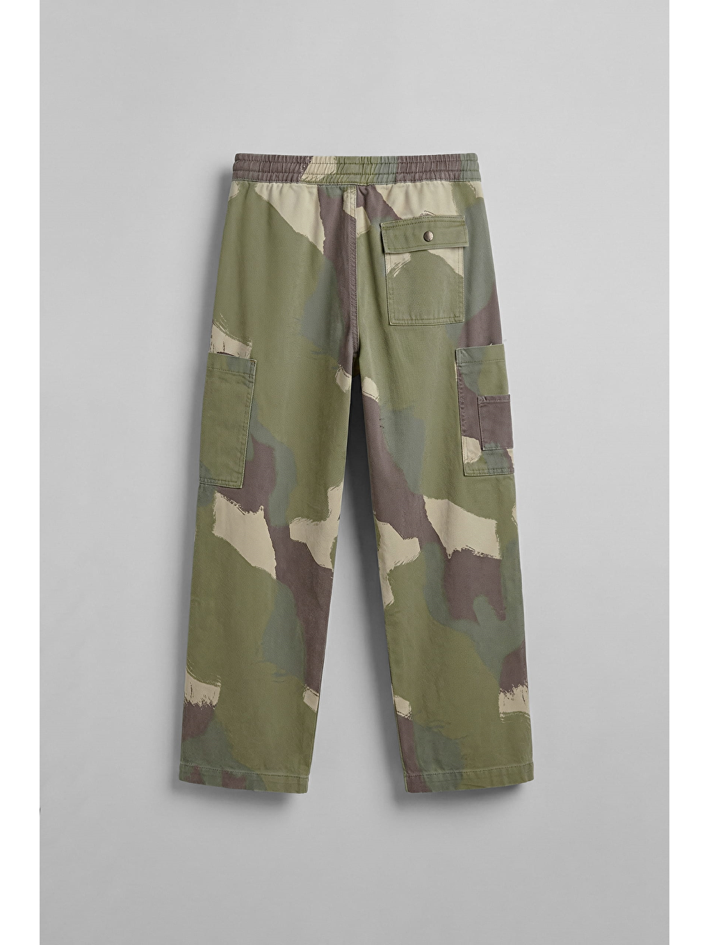 Erkek Baggy Fit Kamuflajlı Kargo Cepli Jean Pantolon Yeşil-1