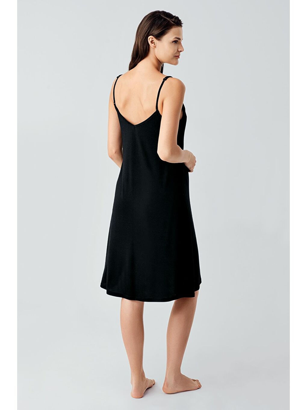 Siyah Askılı Esnek Viskoz Hamile Sabahlık Gecelik Takım 17401-4