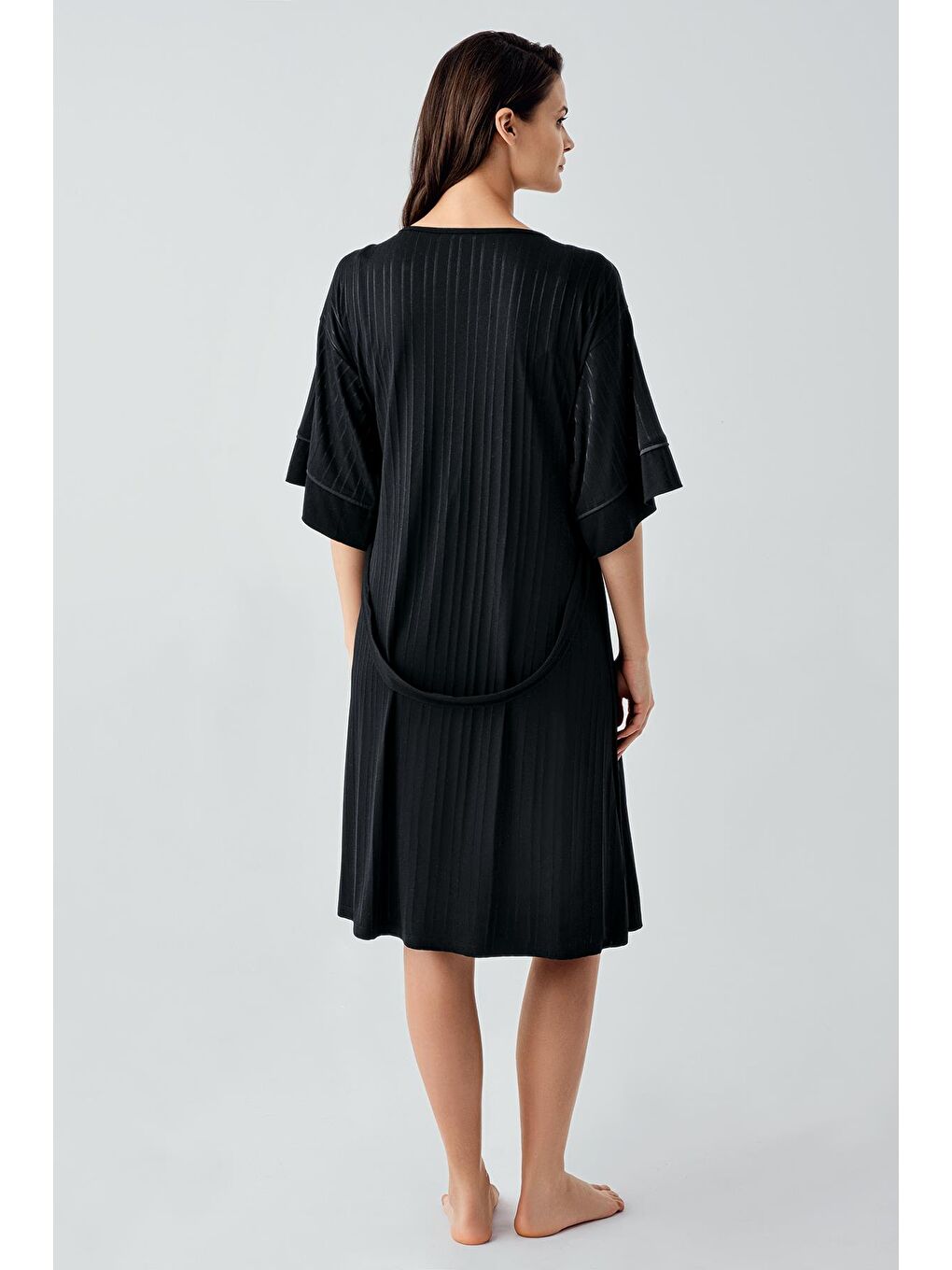 Siyah Askılı Esnek Viskoz Hamile Sabahlık Gecelik Takım 17401-5