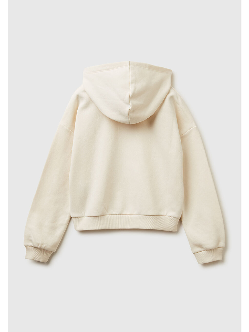 Kız Çocuk Ekru Payet İşlemeli Nervürlü Regular Fit Kapüşonlu Sweatshirt-1