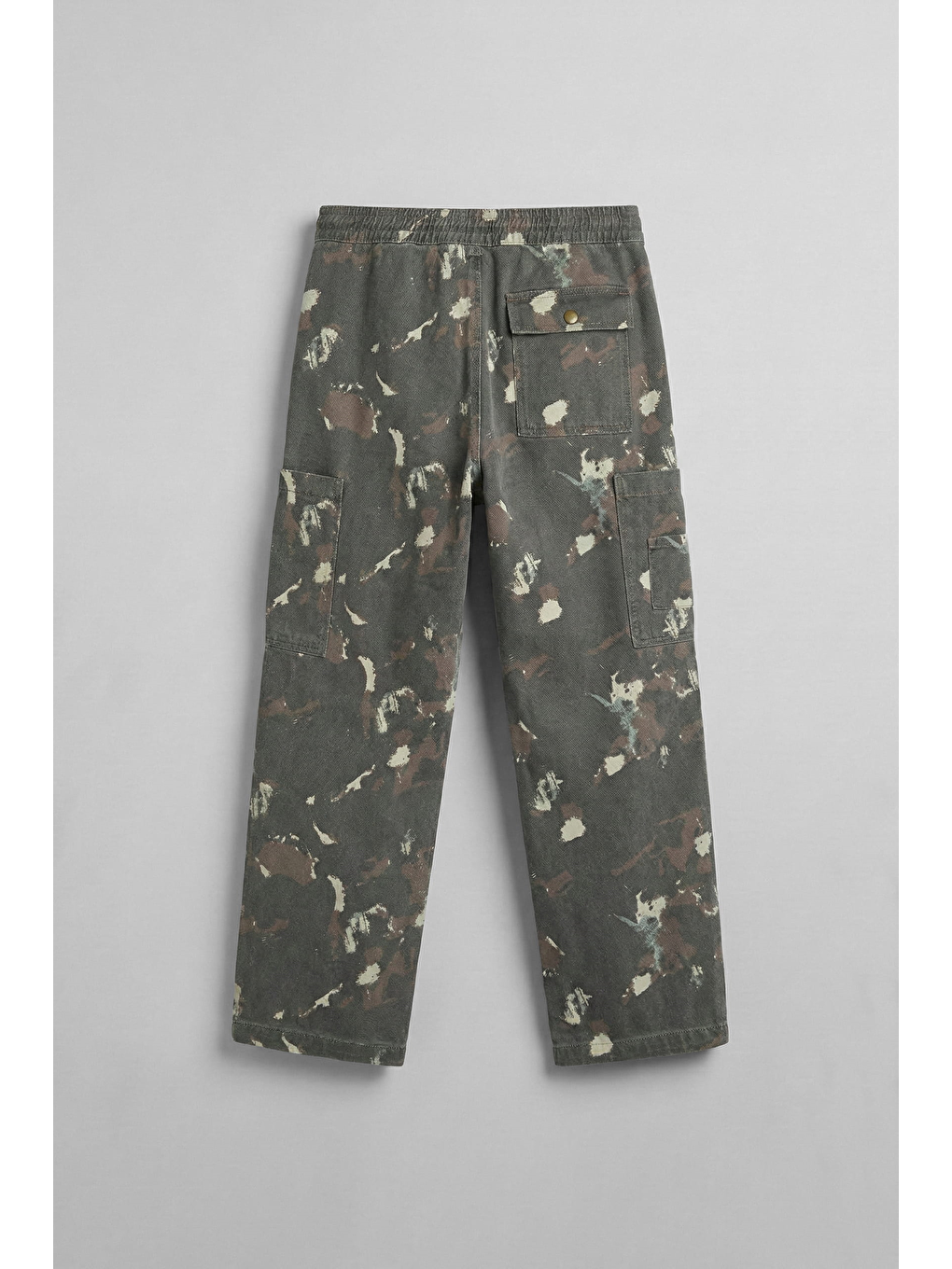 Erkek Baggy Fit Kamuflajlı Kargo Cepli Jean Pantolon Haki-1