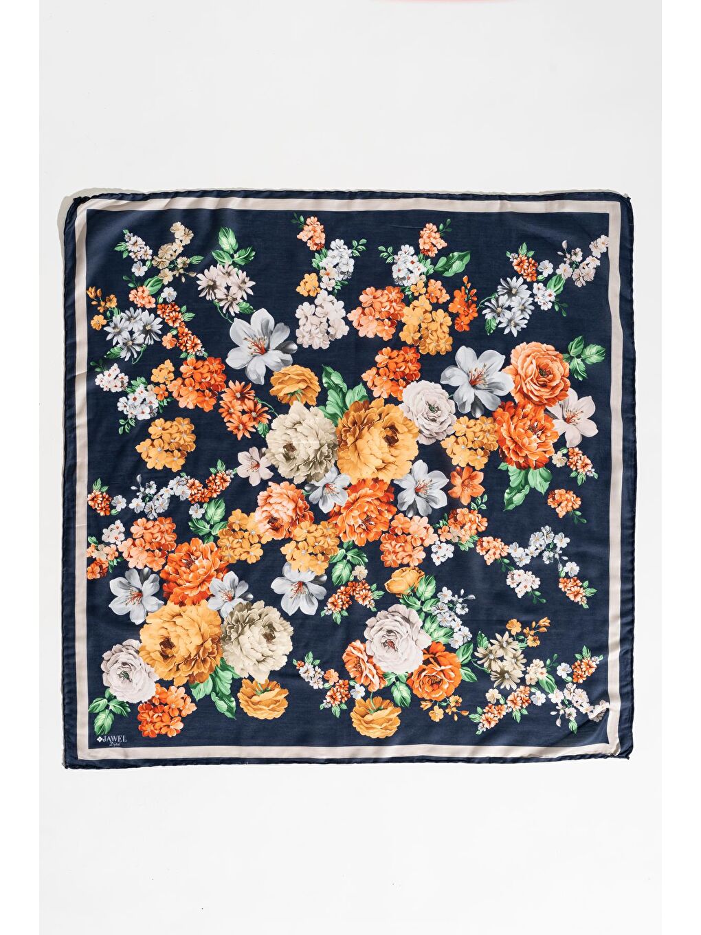 Lacivert Kadın Tesettür Digital Baskılı Gül Desen Eşarp-4