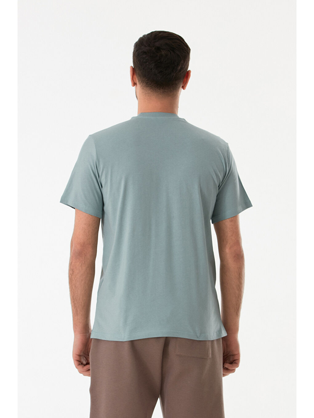 Mavi Kabartma Baskılı Bisiklet Yaka Tişört-3