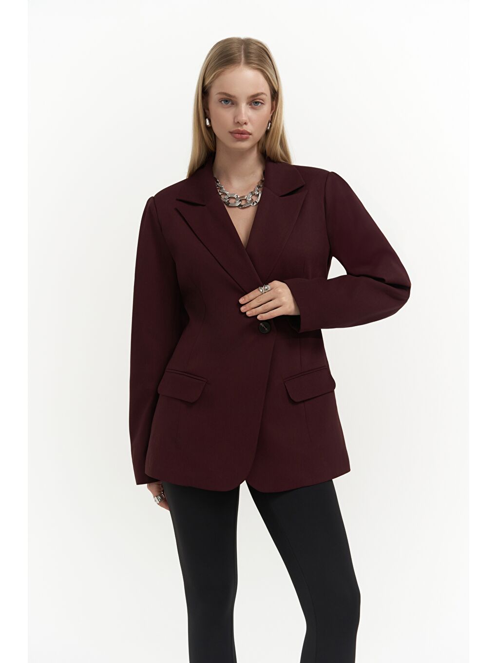 Briella Belden Oturtmalı Bordo Blazer-1