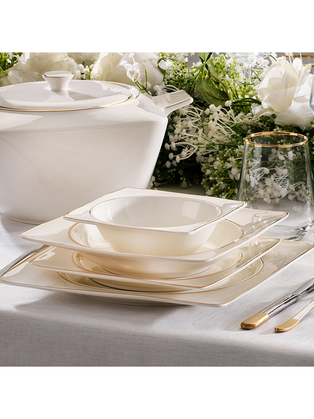 Sarı Glamor Pure Yemek Takımı-60 Parça-Gold-1