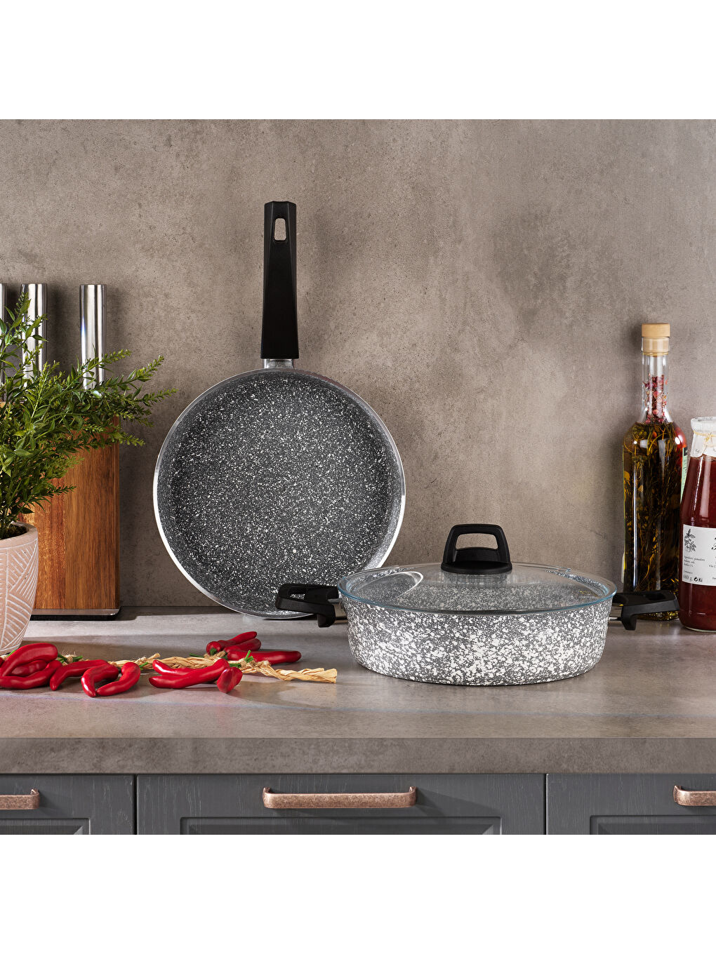 Eternal 2 li Set Basık Tencere 26 Cm+Tava 26 Cm-Gri