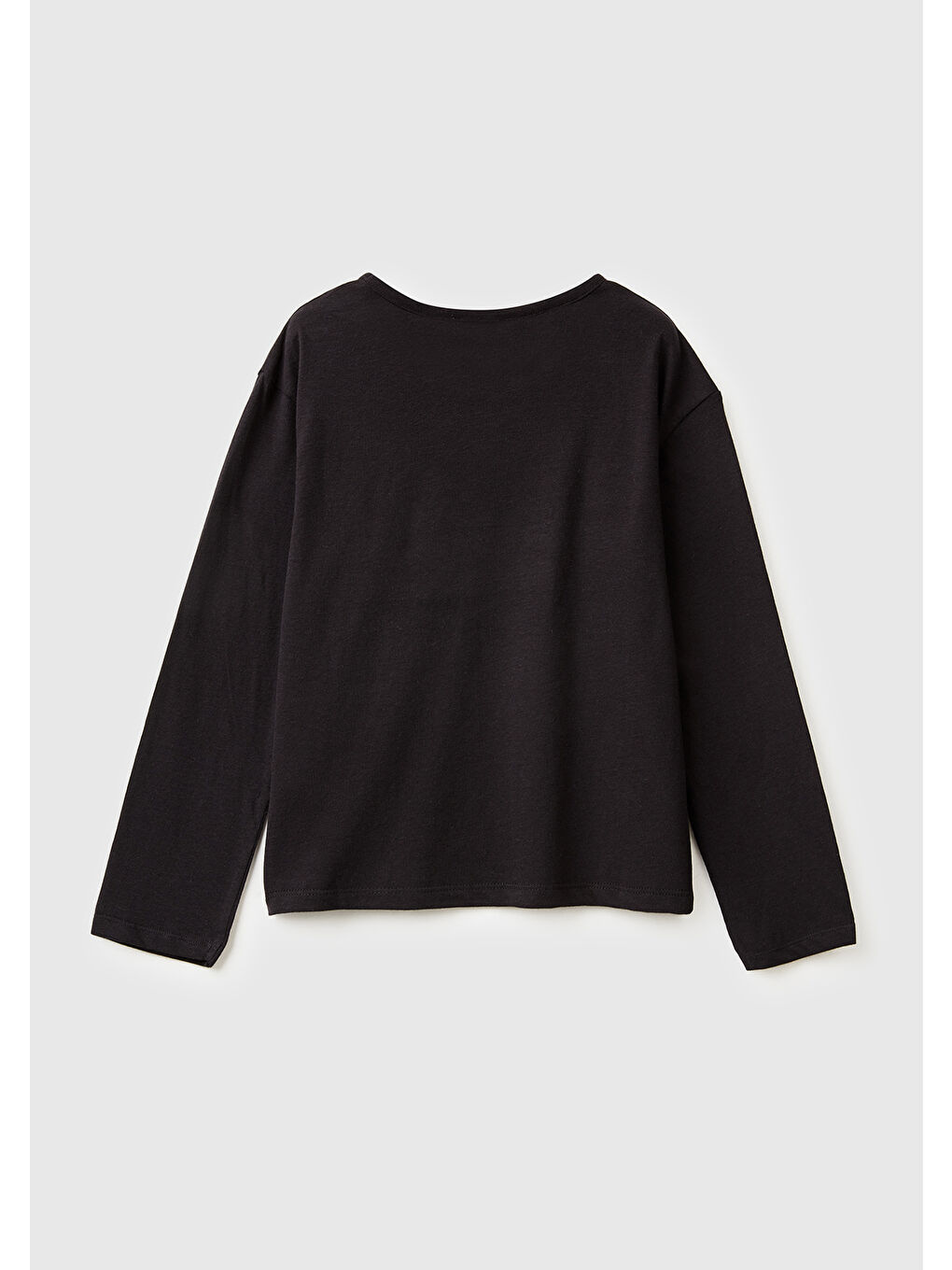 Kız Çocuk Siyah Grafik Payet İşlemeli Regular Fit Jarse Uzun Kollu T-shirt-1