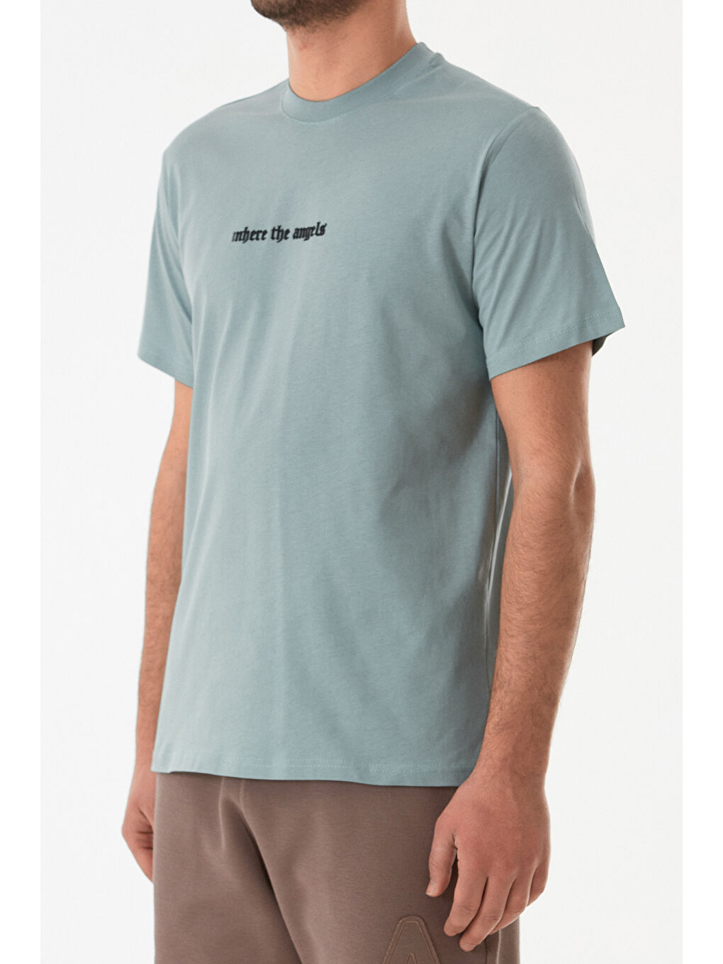 Mavi Kabartma Baskılı Bisiklet Yaka Tişört-4