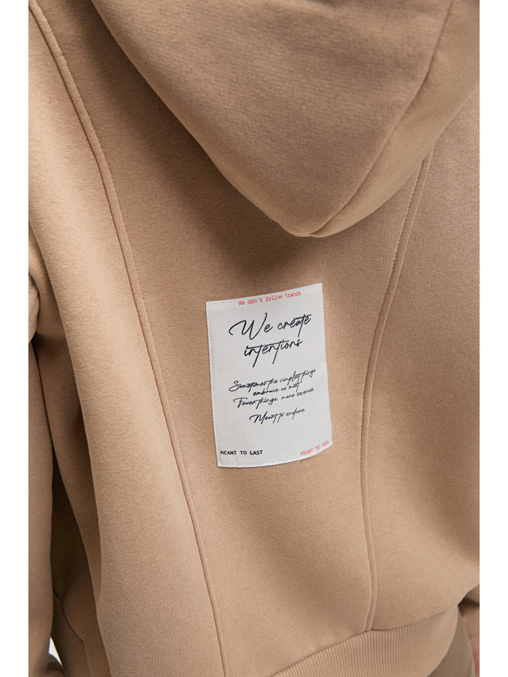 Bej Vyselle Kadın Önü Kesikli Metal Fermuarlı Kapüşonlu Etiket Detaylı Oversize Vizon Sweatshirt-2