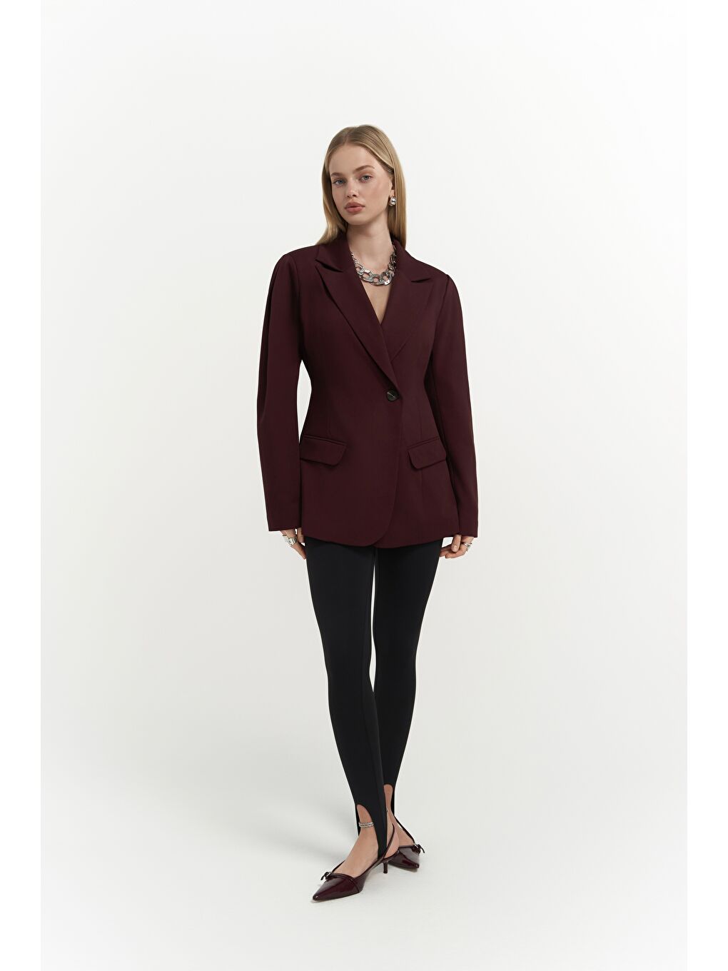 Briella Belden Oturtmalı Bordo Blazer-4