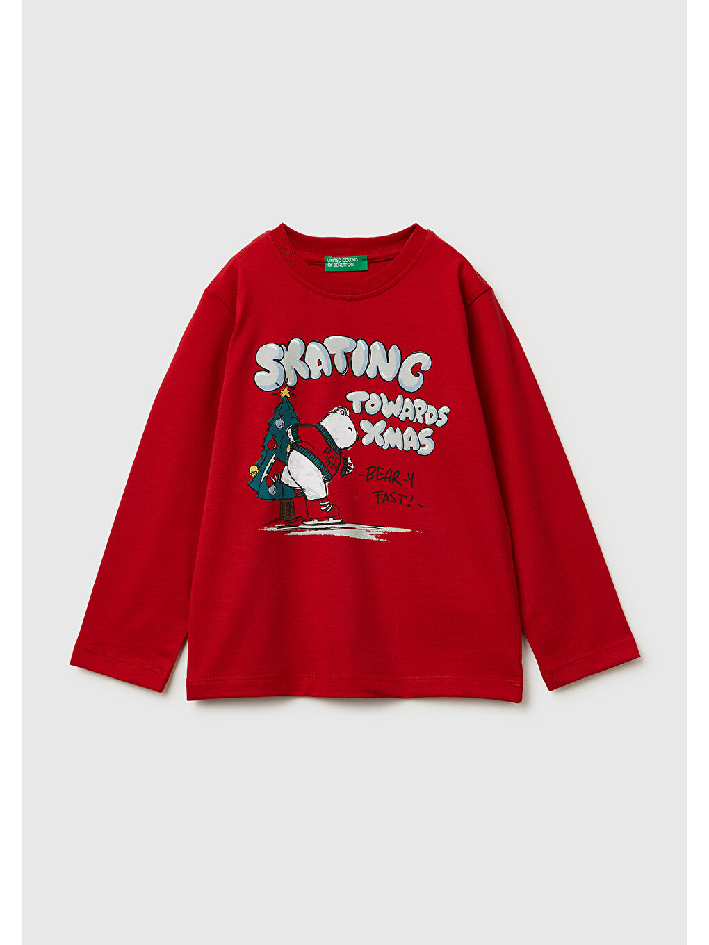 Erkek Çocuk Kırmızı Baskılı Bisiklet Yaka Jarse Uzun Kollu T-shirt