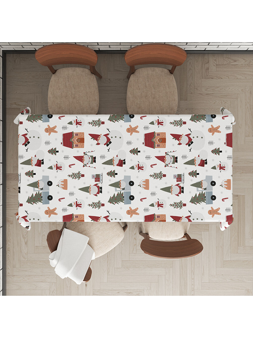 Karışık Yılbaşı Temalı Noel Desenli Dijital Baskılı Masa Örtüsü-1