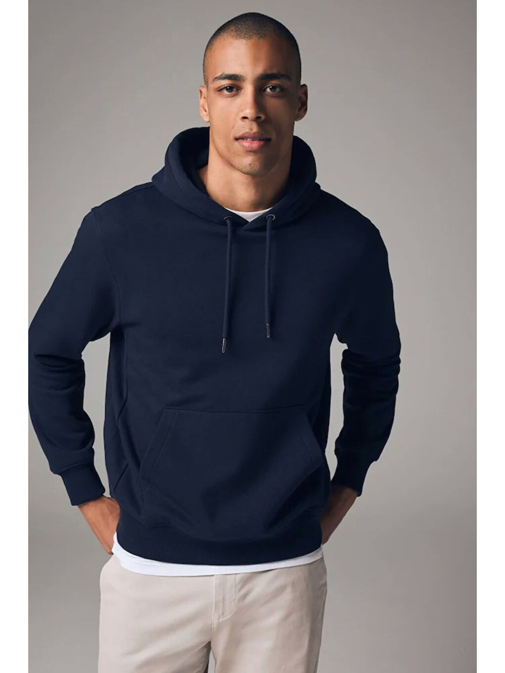 Lacivert Kapüşonlu Standart Kalıp İçi Polarlı 3 İplik Kalın Erkek Hoodie spr25sw55