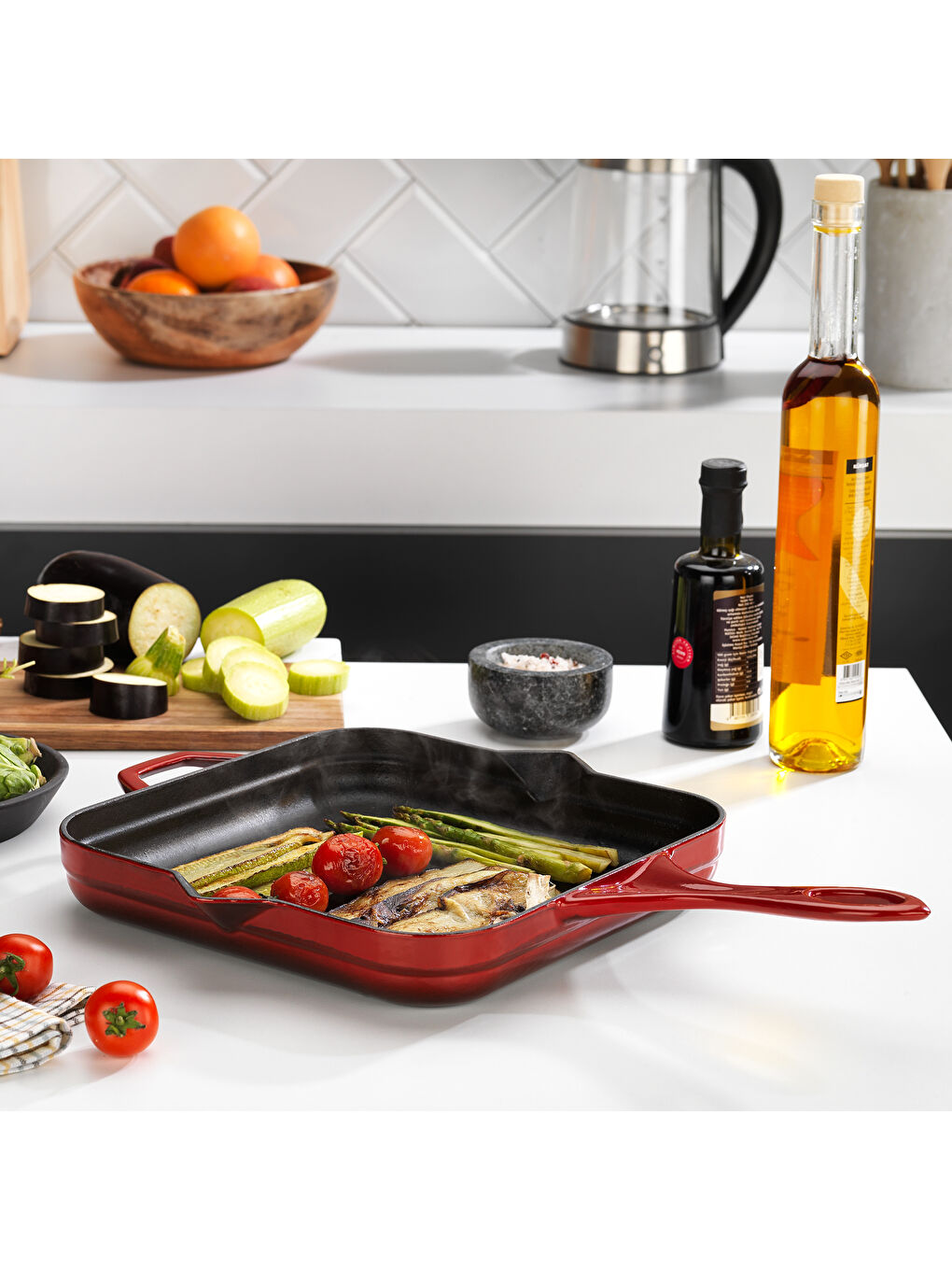 Kırmızı Guss Chef Döküm Kare Kızartma Tavası 28x28Cm-1 Parça