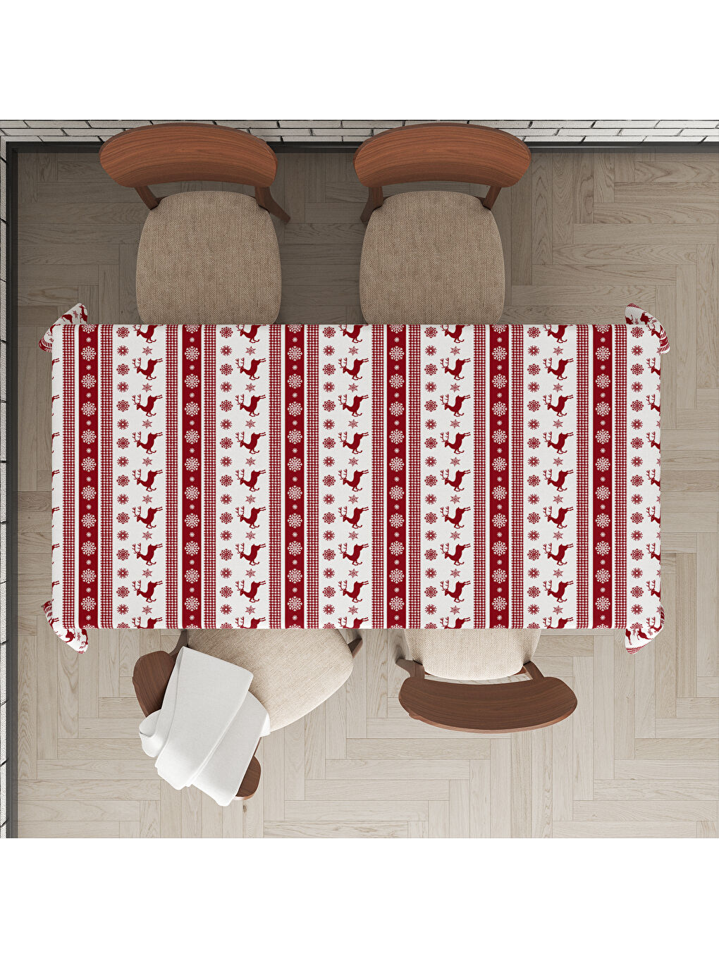 Karışık Yılbaşı Temalı Geyik Desenli Dijital Baskılı Masa Örtüsü-1