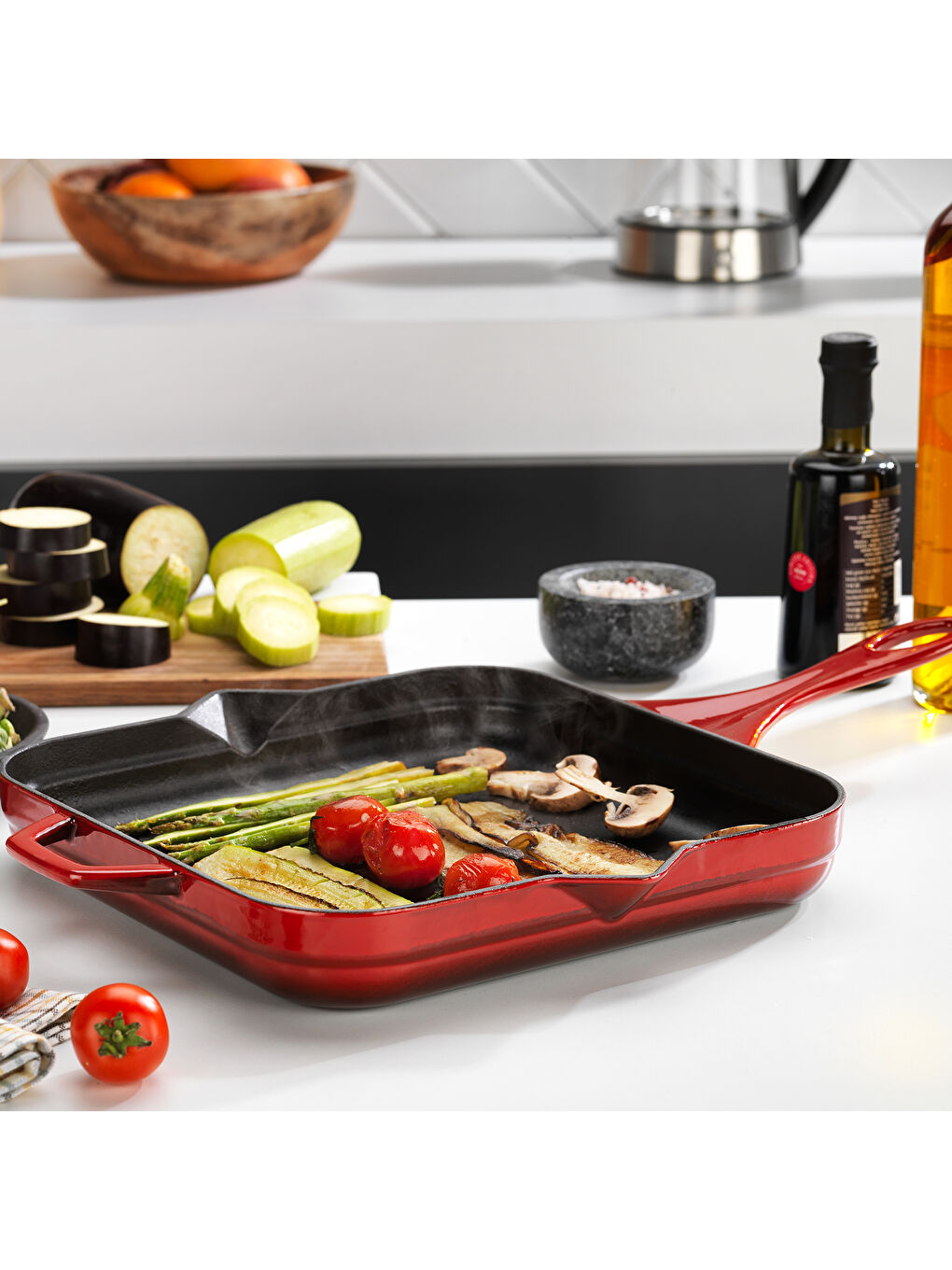 Kırmızı Guss Chef Döküm Kare Kızartma Tavası 28x28Cm-1 Parça-1