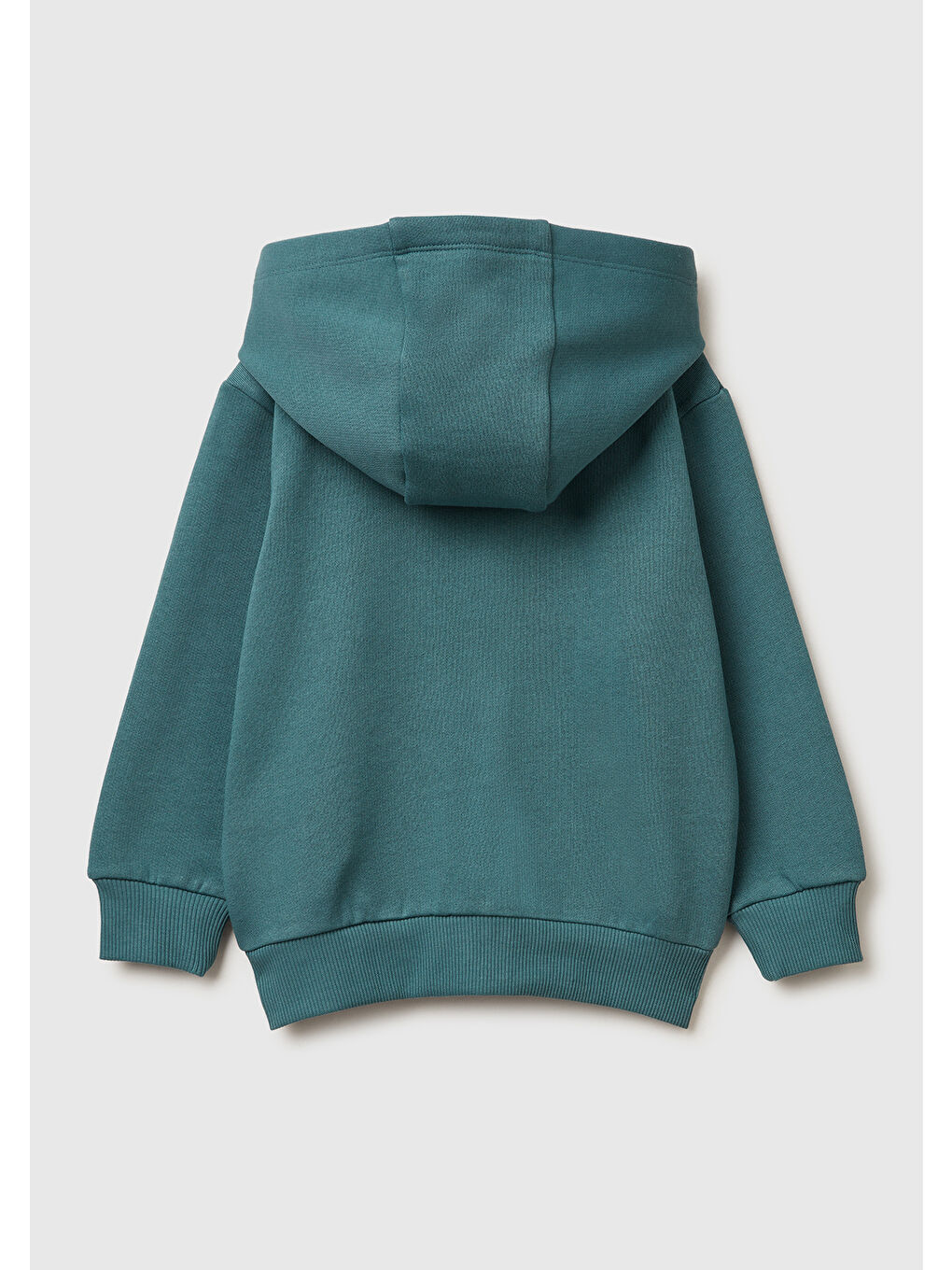 Erkek Çocuk Gri-Yeşil Arkası Baskılı Fermuarlı Ribanalı Kapüşonlu Sweatshirt-1