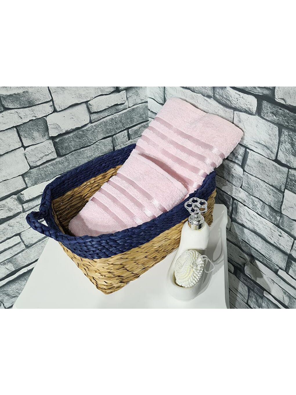 Pembe Plain %100 Pamuklu Jakarlı 2 Li Havlu Seti Pudra