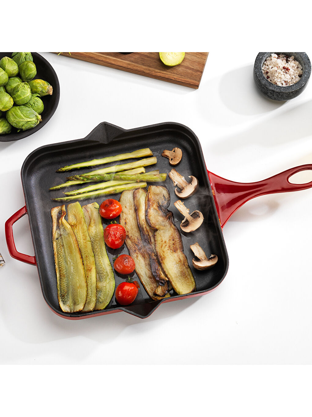 Kırmızı Guss Chef Döküm Kare Kızartma Tavası 28x28Cm-1 Parça-2