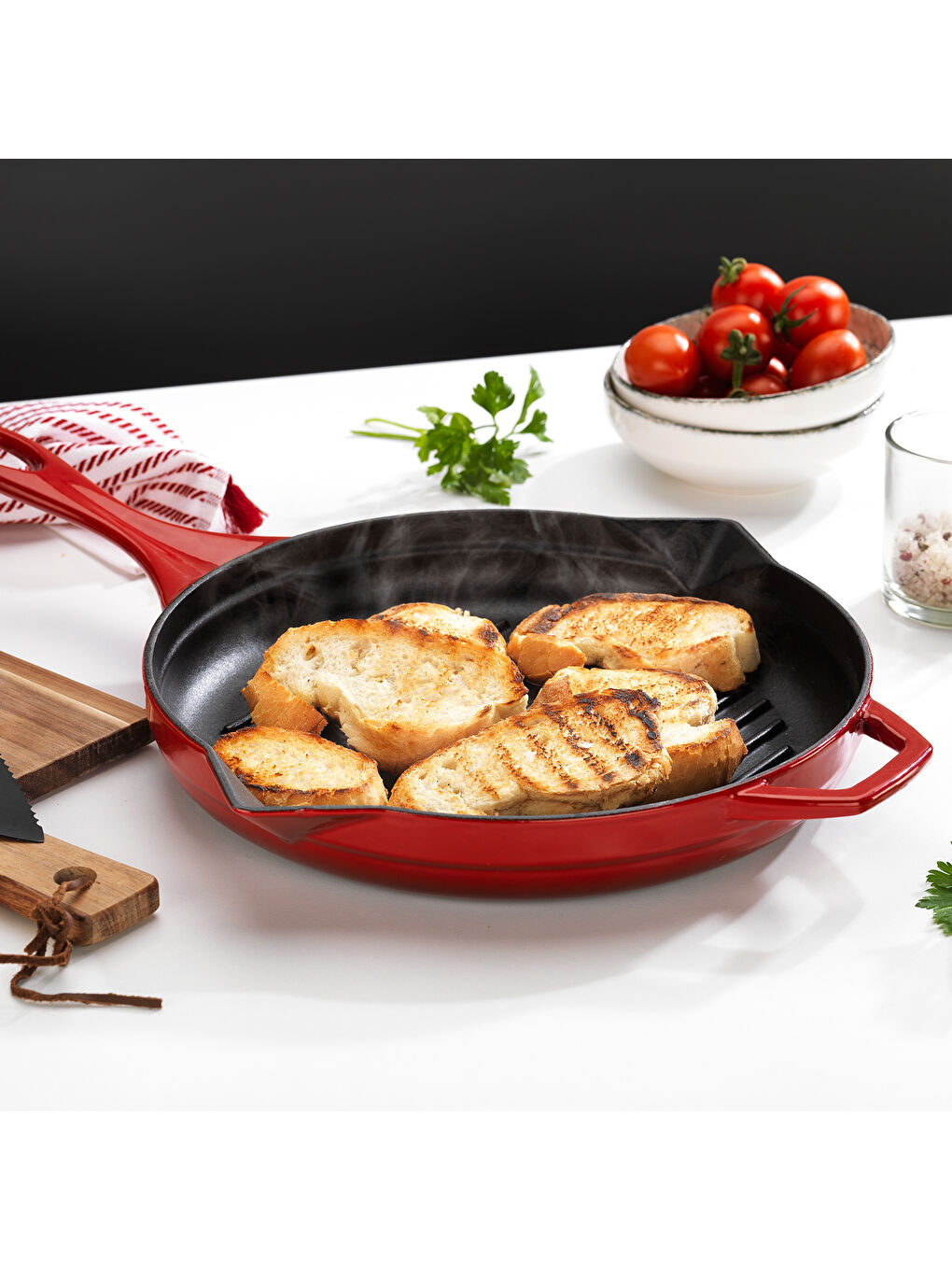 Guss Chef Döküm Yuvarlak Grill Tava 28Cm-1 Parça-Kırmızı-1