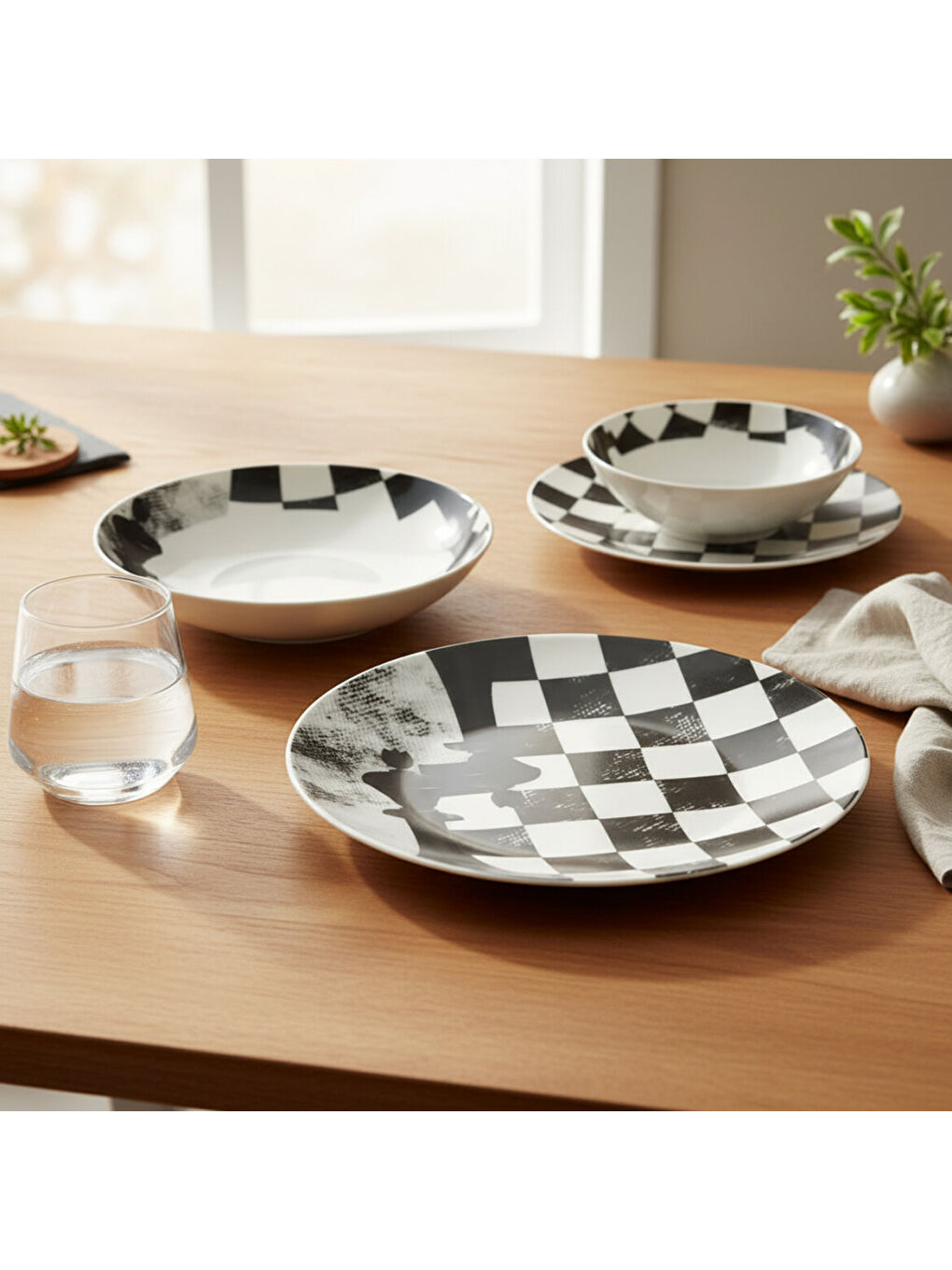 Ekru Camelia 4 Parça Sıngle Yemek Takımı Satranç Şah