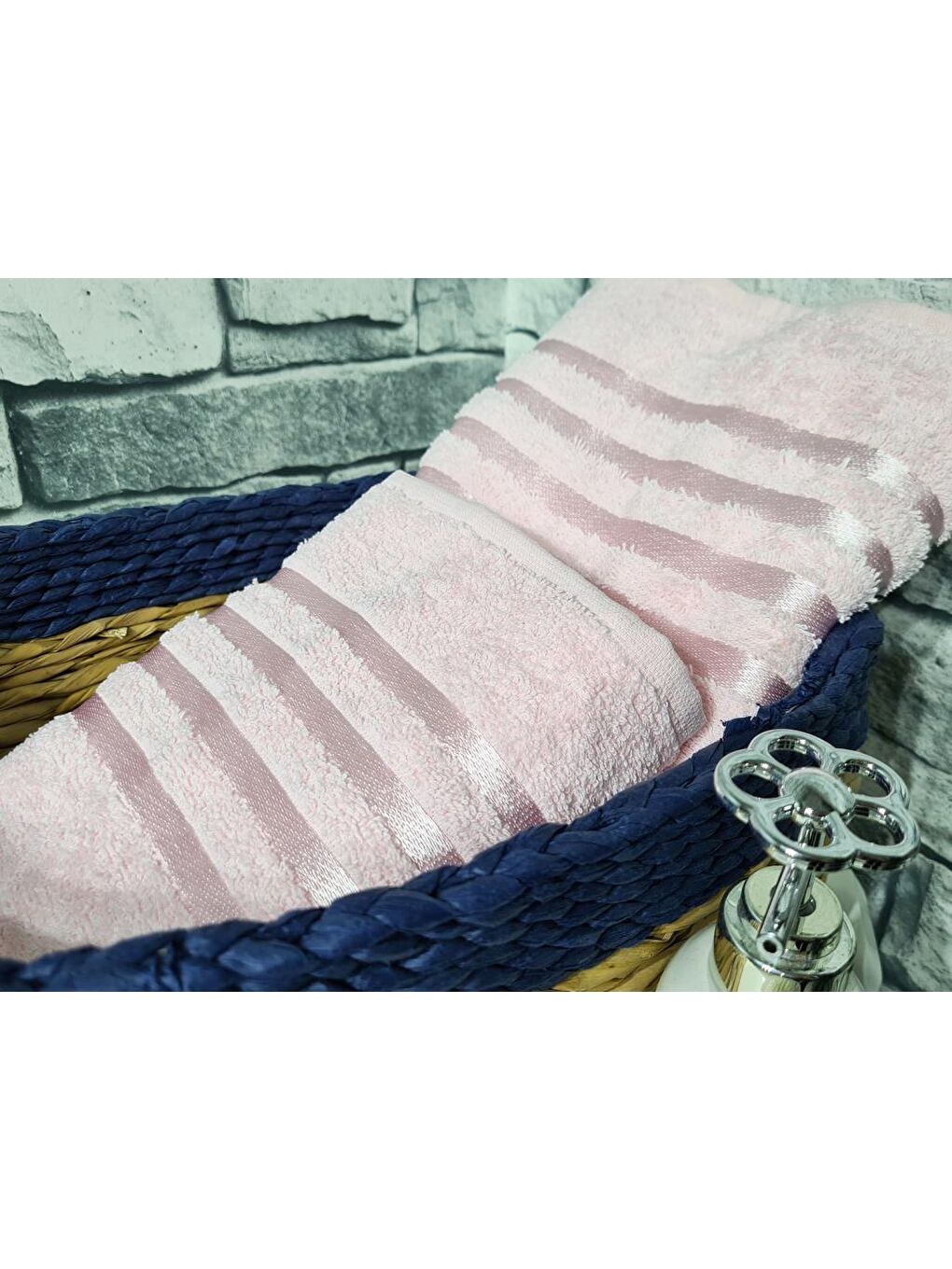 Pembe Plain %100 Pamuklu Jakarlı 2 Li Havlu Seti Pudra-1