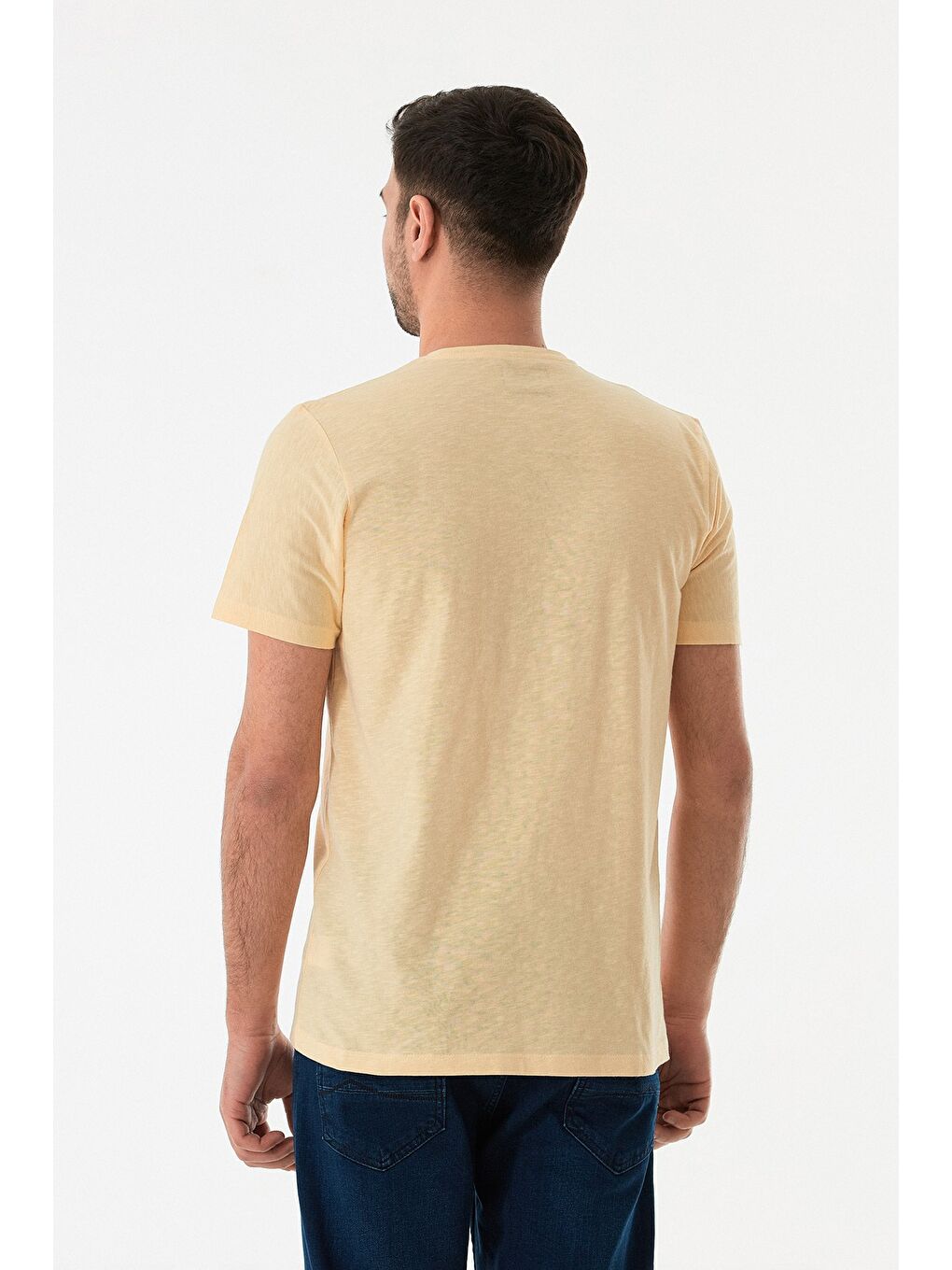 Sarı Grafik Baskılı Bisiklet Yaka Tişört-2