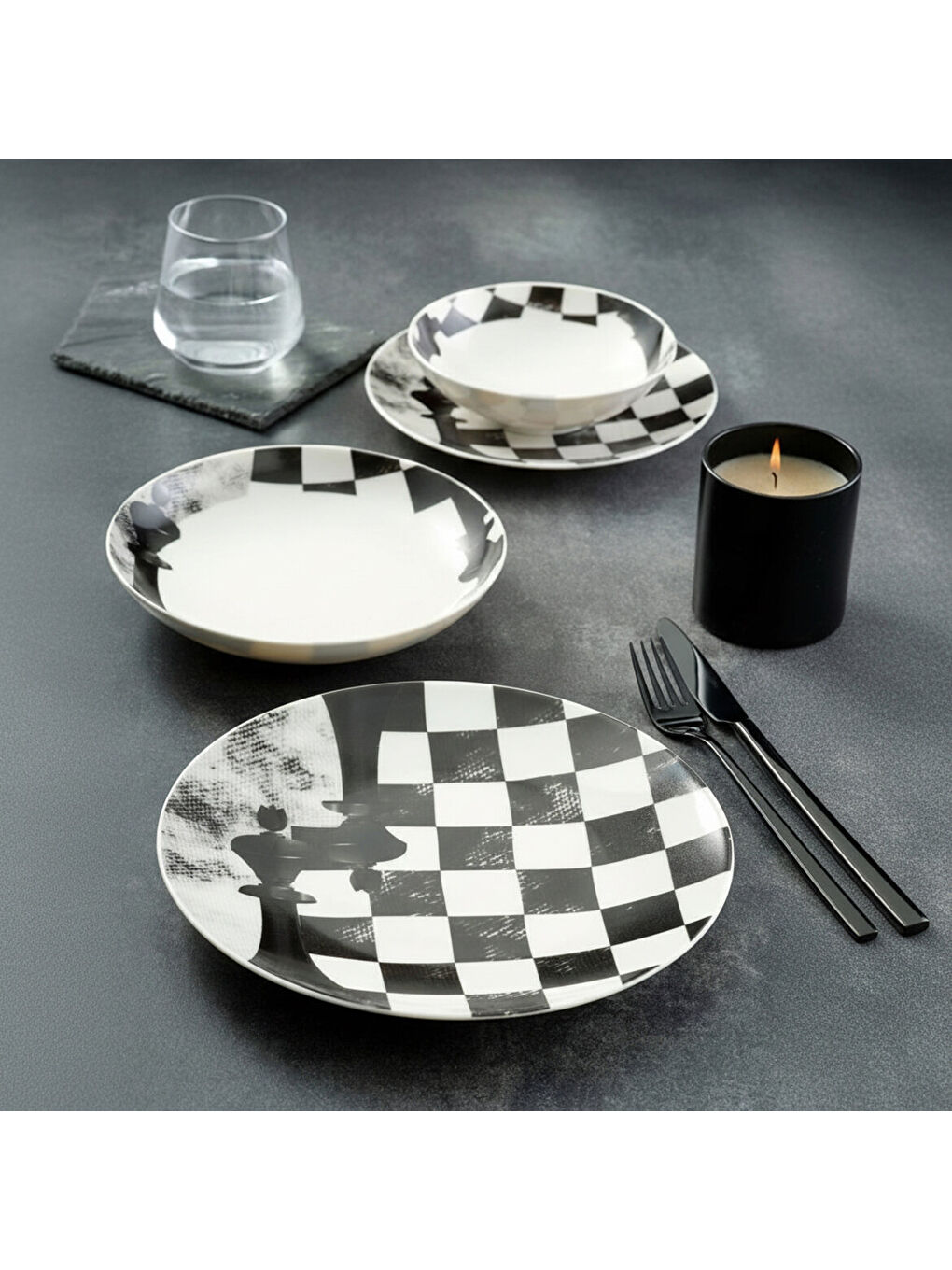 Ekru Camelia 4 Parça Sıngle Yemek Takımı Satranç Şah-3