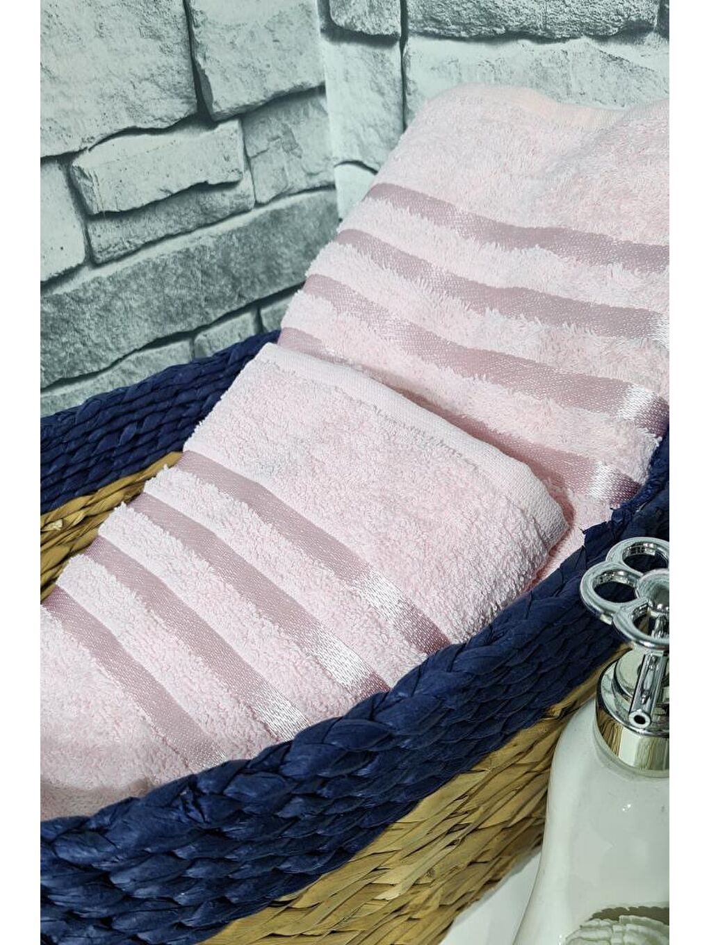 Pembe Plain %100 Pamuklu Jakarlı 2 Li Havlu Seti Pudra-3