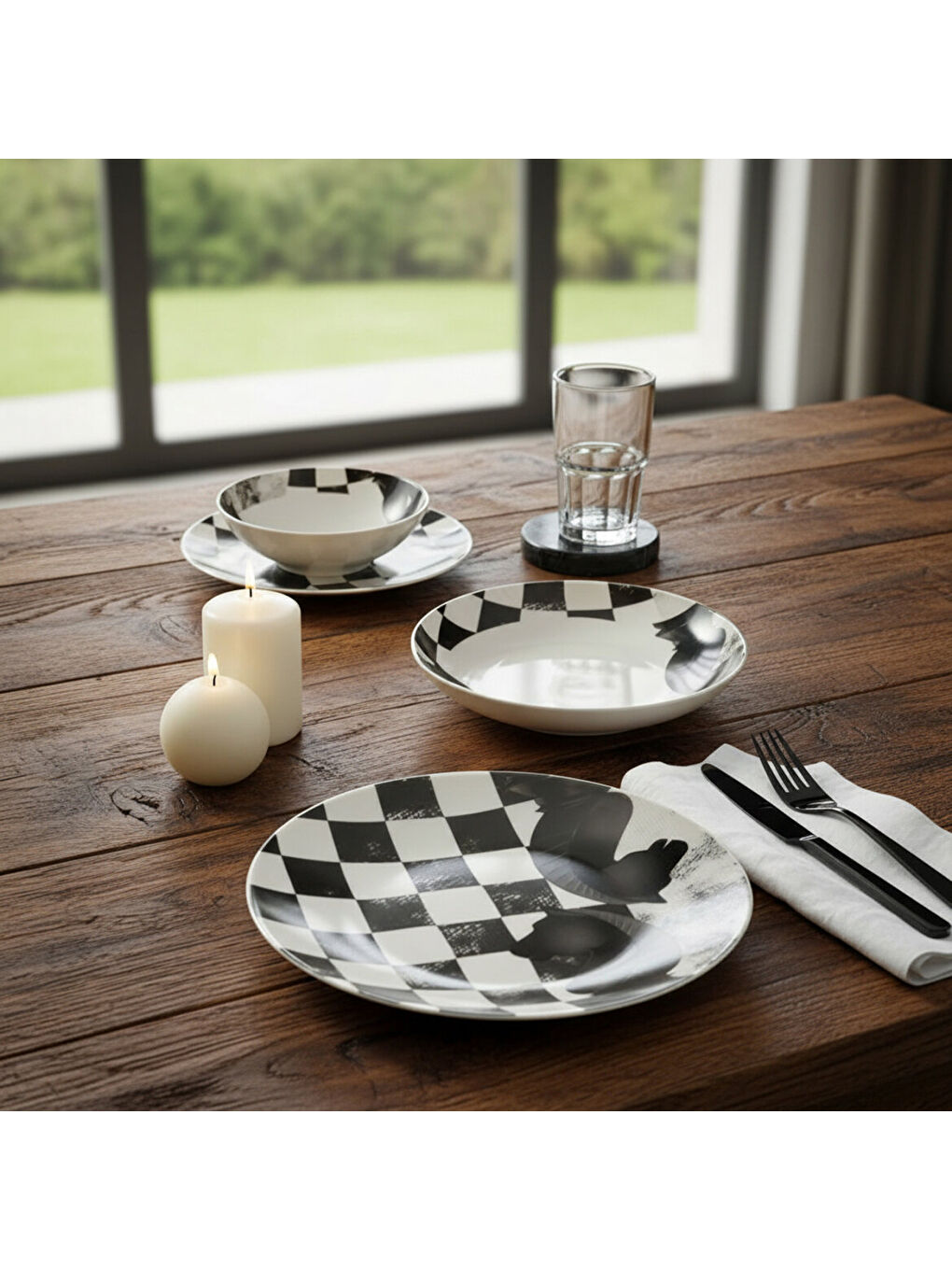 Ekru Camelia 4 Parça Sıngle Yemek Takımı Satranç At