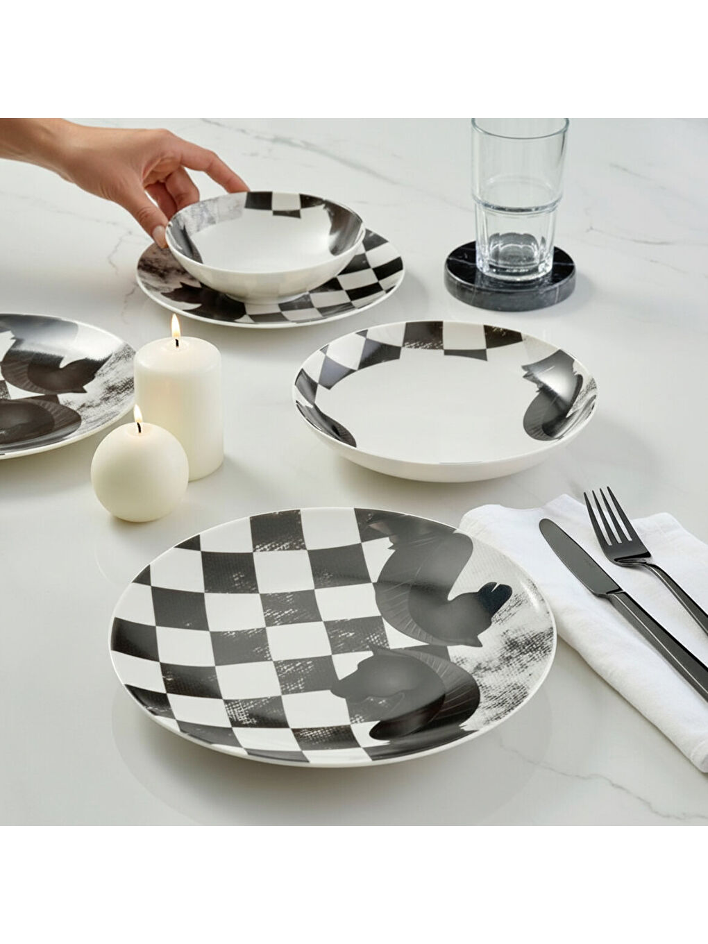 Ekru Camelia 4 Parça Sıngle Yemek Takımı Satranç At-1